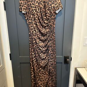 MNG Leopard Print Ruched Midi Dress – US 8